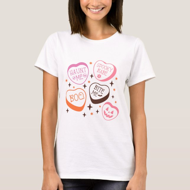 Spooky and Fun Conversation Hearts Halloween T-Shirt (Front)
