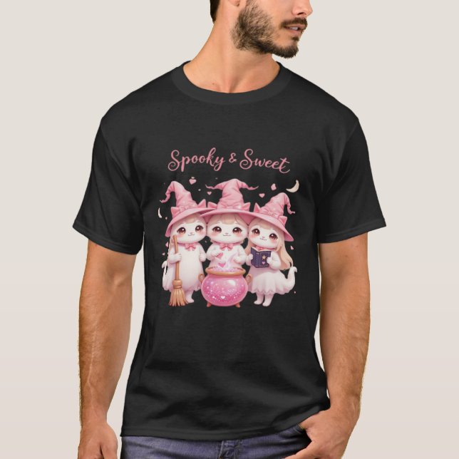 Spooky and Sweet Cute Witch Cat Oversized T-Shirt (Front)