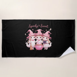 Spooky and Sweet Cute Witch Cat Oversized T-Shirt Beach Towel