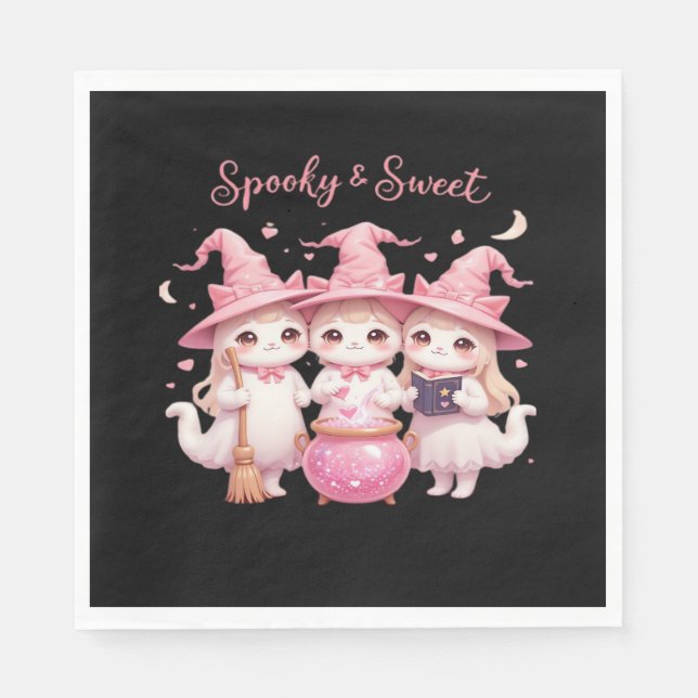 Spooky and Sweet Cute Witch Cat Oversized T-Shirt Napkin (Front)
