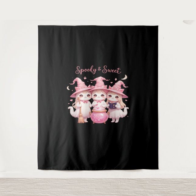 Spooky and Sweet Cute Witch Cat Oversized T-Shirt Tapestry (Front)