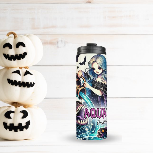 SPOOKY AQUARIUS BIRTHDAY ZODIAC HALLOWEEN  THERMAL TUMBLER (SPOOKY AQUARIUS BIRTHDAY ZODIAC HALLOWEEN THERMAL TUMBLER)