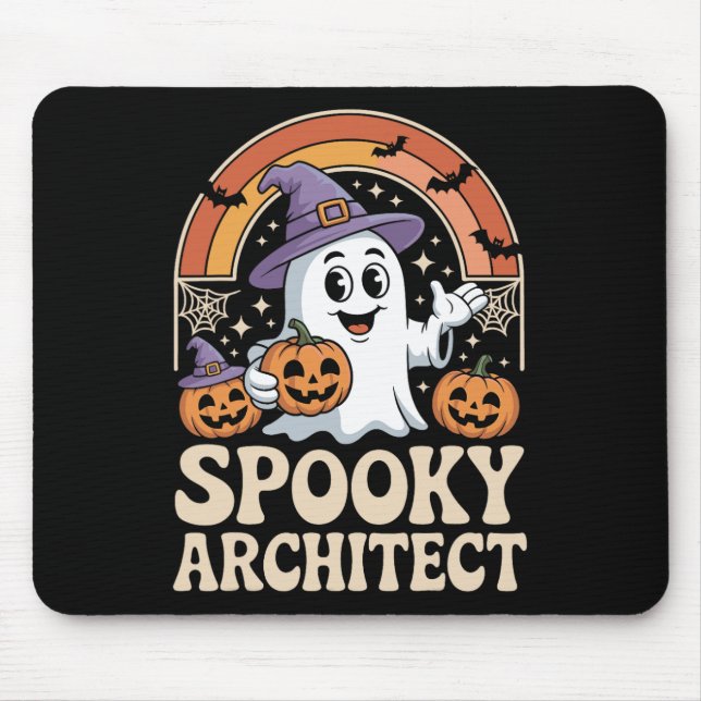 Spooky Architect Ghost Pumpkin Architecture Hallow Mouse Pad (Front)