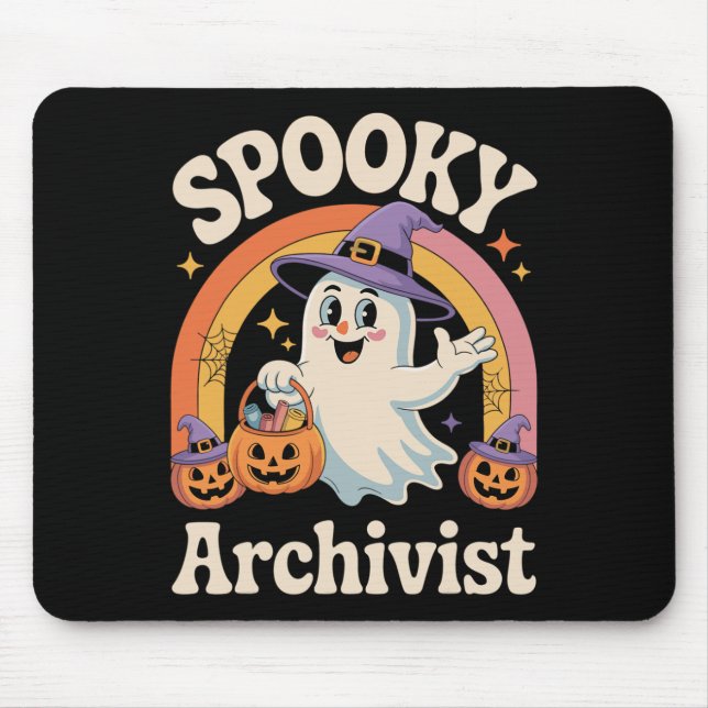 Spooky Archivist Cute Ghost Pumpkin Archives Hallo Mouse Pad (Front)
