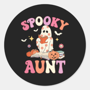 Spooky Aunt Retro Groovy Floral Ghost Halloween Co Classic Round Sticker