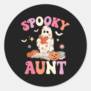 Spooky Aunt Retro Groovy Floral Ghost Halloween Co Classic Round Sticker