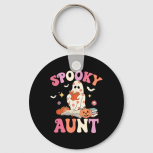 Spooky Aunt Retro Groovy Floral Ghost Halloween Co Key Ring