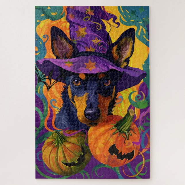 Spooky Australian Kelpie Halloween Pumpkin Jigsaw Puzzle (Vertical)