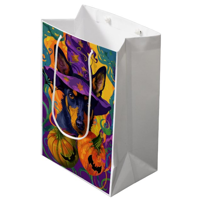 Spooky Australian Kelpie Halloween Pumpkin Medium Gift Bag (Front Angled)