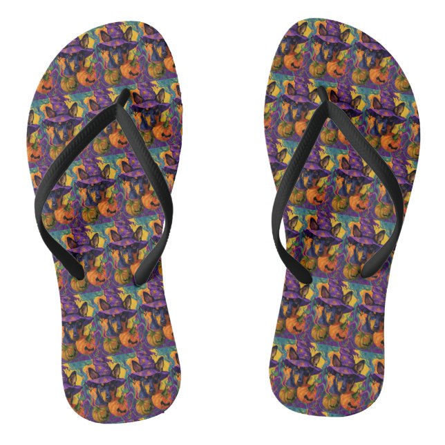 Spooky Australian Kelpie Halloween Pumpkin Thongs (Footbed)