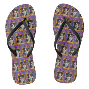 Spooky Australian Shepherd Halloween Witch Pumpkin Thongs