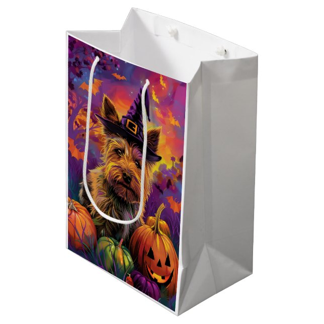 Spooky Australian Terrier Halloween Witch Pumpkin Medium Gift Bag (Front Angled)