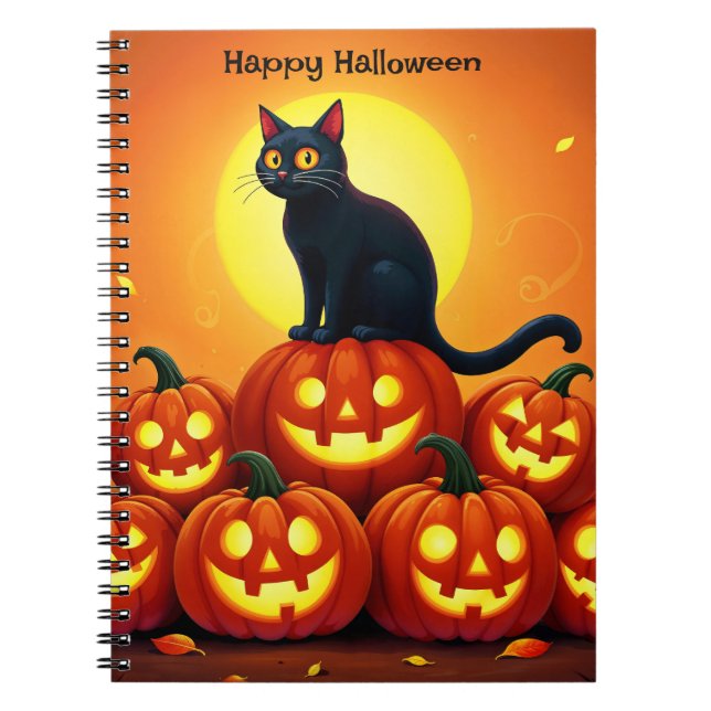 Spooky autumn night with glowing pumpkins notebook (Front)