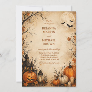 Spooky Autumn Pumpkin Night Vintage Invitation