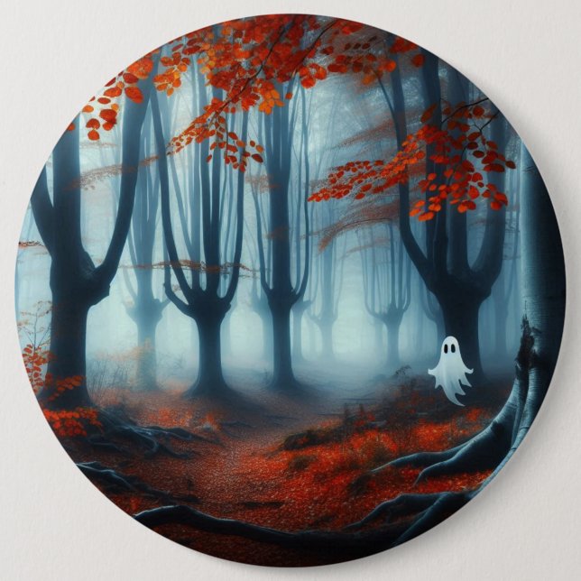 Spooky Autumn woods with a ghost 6 Cm Round Badge (Front)