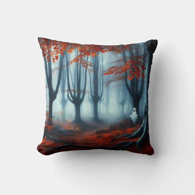 Spooky Autumn woods with a ghost Cushion (Front)