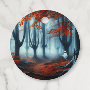 Spooky Autumn woods with a ghost Favour Tags
