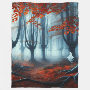Spooky Autumn woods with a ghost Fleece Blanket