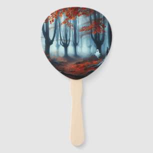 Spooky Autumn woods with a ghost Hand Fan