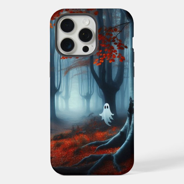 Spooky Autumn woods with a ghost iPhone Case (Back)