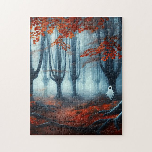 Spooky Autumn woods with a ghost Jigsaw Puzzle (Vertical)