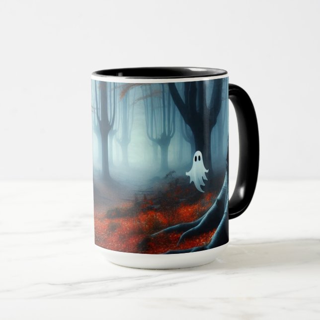 Spooky Autumn woods with a ghost Mug (Front Right)