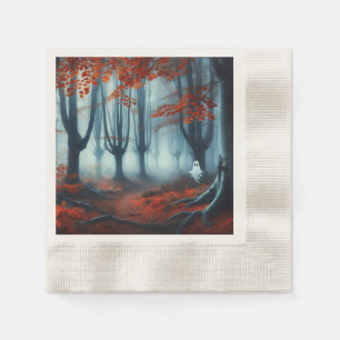 Spooky Autumn woods with a ghost Napkin
