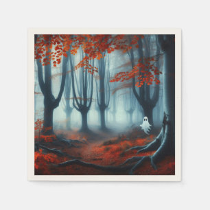 Spooky Autumn woods with a ghost Napkin