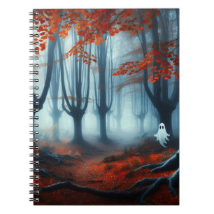Spooky Autumn woods with a ghost Notebook
