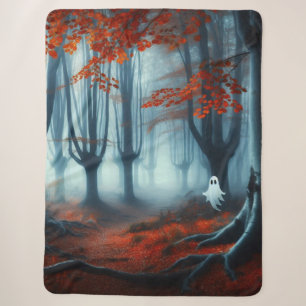 Spooky Autumn woods with a ghost Sherpa Blanket