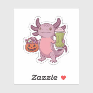 Spooky Axolotl Holding Matcha and Treat Halloween