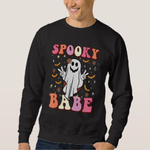 Spooky Babe Cute Ghost Halloween Groovy Women Girl Sweatshirt