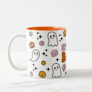 Spooky Babe Kawaii Skull Ghost Two-Tone Coffee Mug