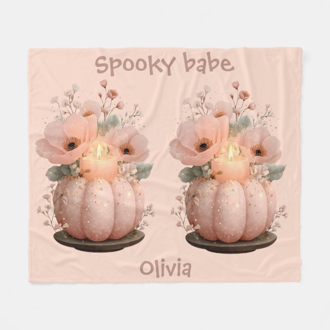 Spooky Babe Pumpkin for Girls Fleece Blanket (Front (Horizontal))