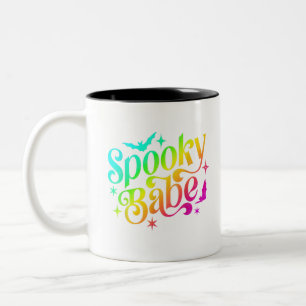 Spooky Babe Rainbow Halloween Trick Or Treat Coupl Two-Tone Coffee Mug
