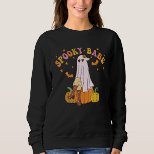 Spooky Babe Retro Groovy Cute Ghost Flower Hallowe Sweatshirt