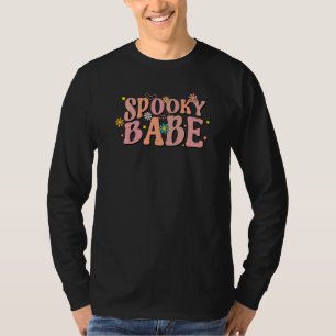 Spooky Babe Retro Groovy Flower Skull Skeleton Hal T-Shirt