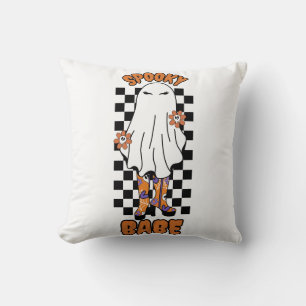 "Spooky Babe" Woman Halloween Ghost Orange Cushion