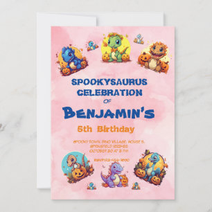 Spooky Baby Dinosaur Theme Kids Birthday Halloween Invitation
