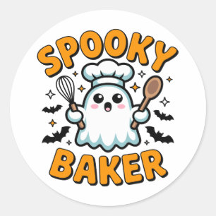 Spooky Baker – Cute Ghost Halloween Baking Classic Round Sticker