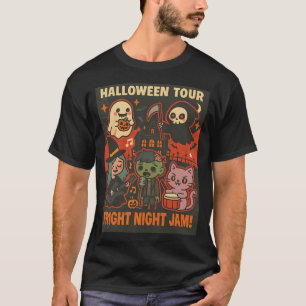 Spooky Band Crew – Ghost, Witch & Reaper Kawaii T-Shirt