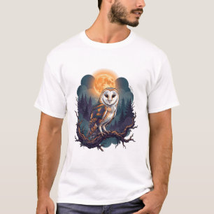 Spooky Barn Owl Haunted Branch Halloween Art T-Shirt