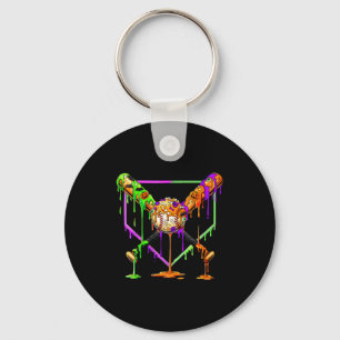 Spooky Baseball Ice Cream Drip Home Plate Dripping Key Ring