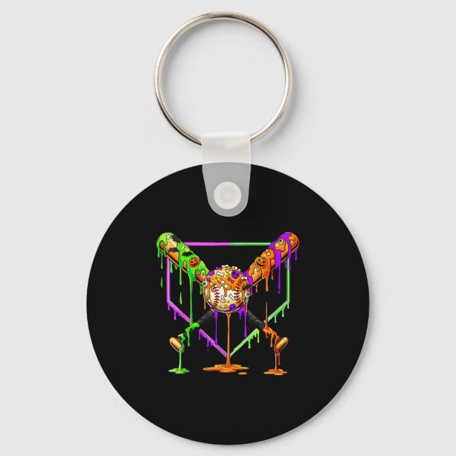 Spooky Baseball Ice Cream Drip Home Plate Dripping Key Ring (Front)