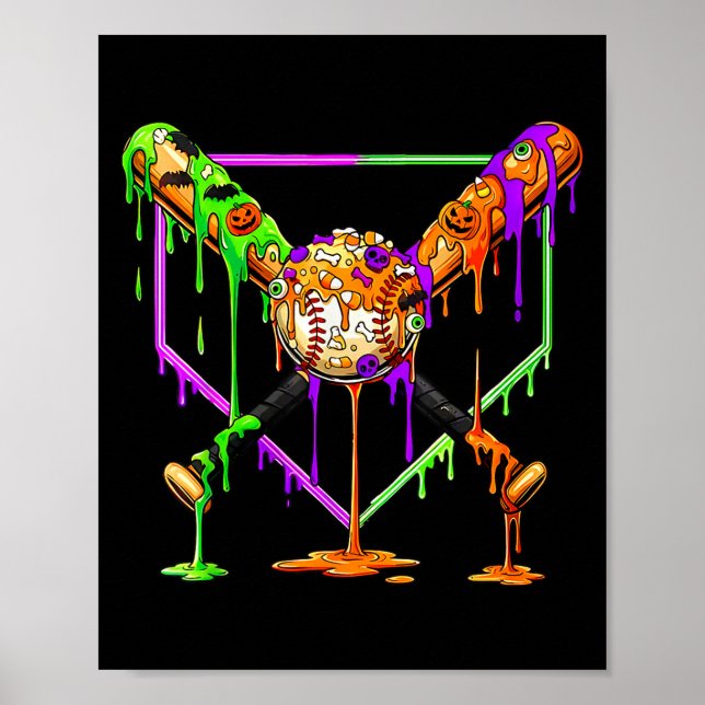 Spooky Baseball Ice Cream Drip Home Plate Dripping Poster (Front)