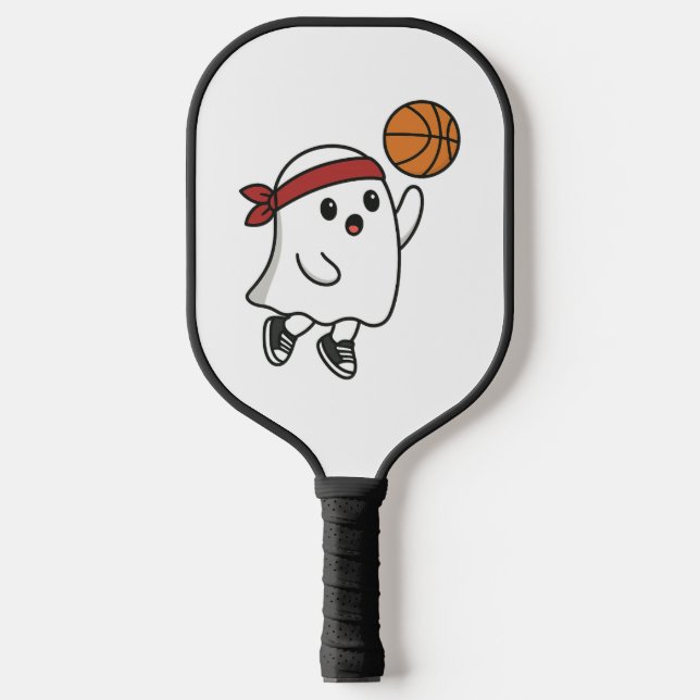 Spooky Basketball Ghost Pickleball Paddle (Front)