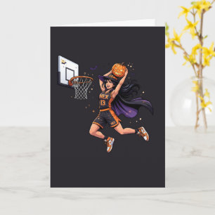Spooky Basketball Mummy Dunking Pumpkin Card