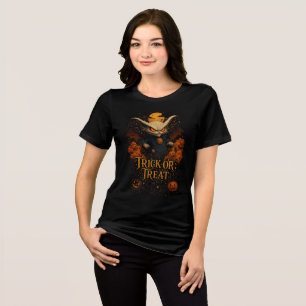 Spooky Bat Cat Trick or Treat Halloween Art Tri-Blend Shirt