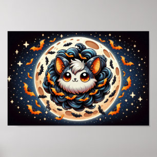 Spooky Bat Moon: Cute Halloween Art Poster