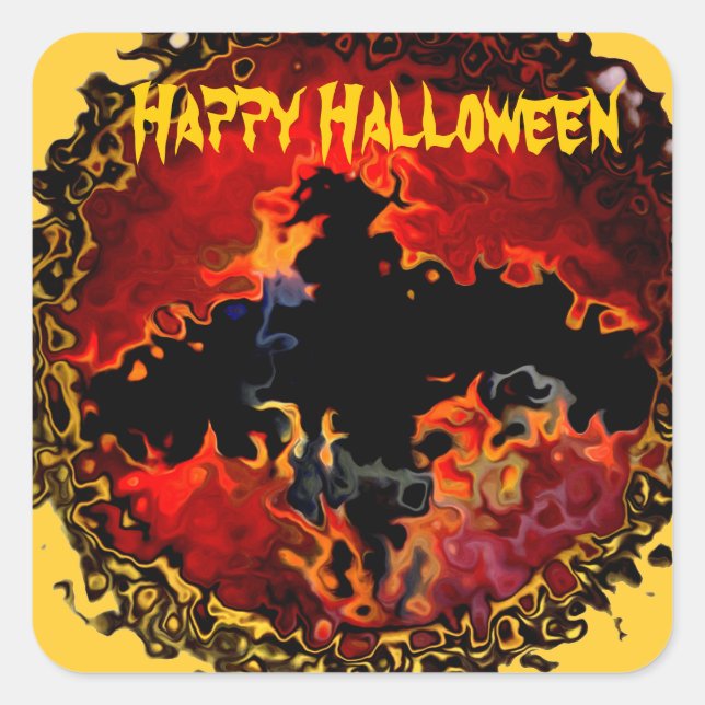 Spooky Bat on Fire Halloween Square Sticker (Front)